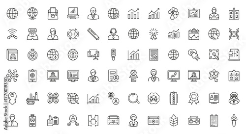 Collection of Business and Technology Icons for Digital Presentations. EPS Editable