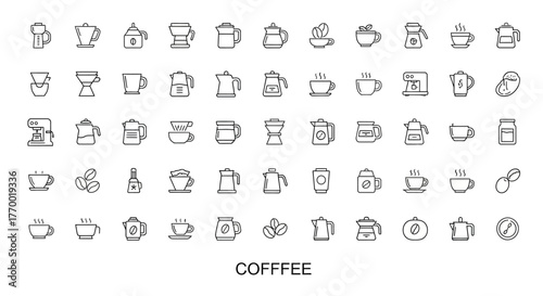 Collection of Coffee Making and Drinking Icons. EPS Editable