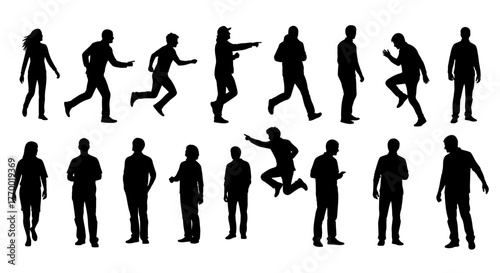 Collection of Diverse Human Silhouettes in Various Poses and Actions. EPS Editable