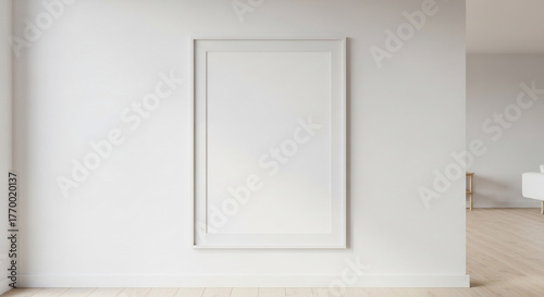 Blank Vertical Frame Mockup on White Wall in Modern Interior - Clean Design Display