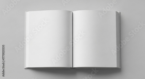 Blank Open Book Mockup With White Pages on Gray Background for Design Template