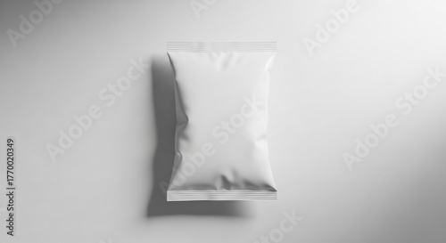 Blank White Food Pouch Mockup, Top View Isolated Packaging for Product Design