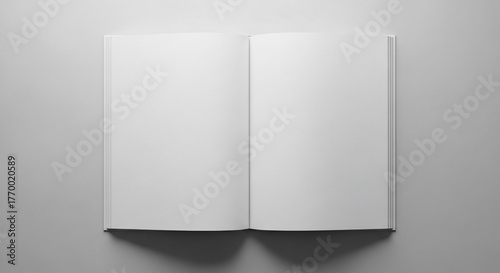Blank Open Book Mockup, White Pages for Design, Flat Lay Top Down View