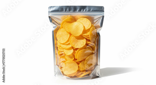 Potato Chips Stand-Up Pouch Bag: Clear Resealable Snack Packaging Isolated on White Background
