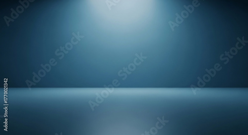 Blue Studio Background with Spotlight Illumination, Clean Gradient Wall and Floor