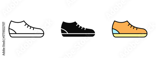 Shoes icon designed in stroke, fill, and color variations, isolated on a white background. Ideal for fashion stores, e-commerce platforms, fitness visuals, and lifestyle branding concepts.