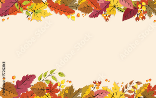 Autumn background with flat leaves decoration, perfect for wedding decorations, seasonal invitations, and festive design projects.