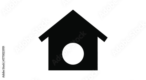 Simple black silhouette of a birdhouse with an oval opening on a white background