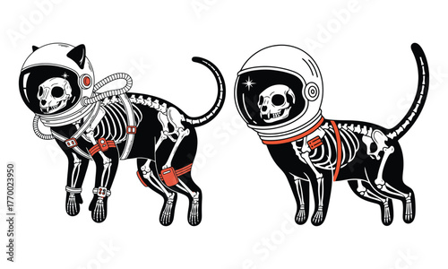 Spooky skeleton cats in space helmets adventure cosmic feline fun