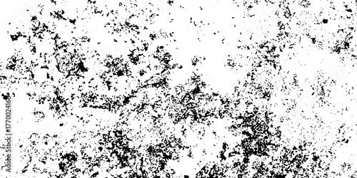 Distress urban overlay spotted concrete grain surface grainy noise rust wall grunge black splatter and white background. damaged chalk crack rough ink wall texture.	
