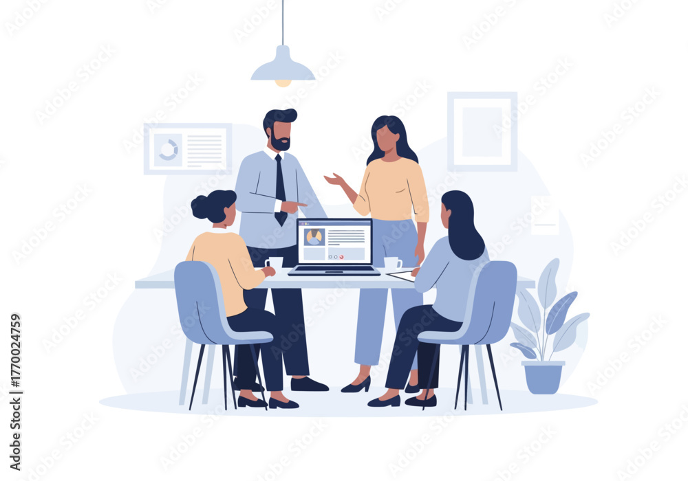 Fototapeta premium Team Collaboration Meeting with Laptop in Modern Office.