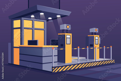 Station security checkpoint with scanners and signage.