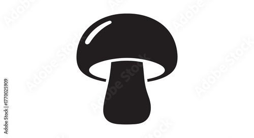 Simple black silhouette of a mushroom with a rounded cap and stem on a white background