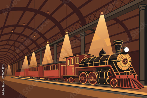 Museum interior showcasing a steam locomotive display.