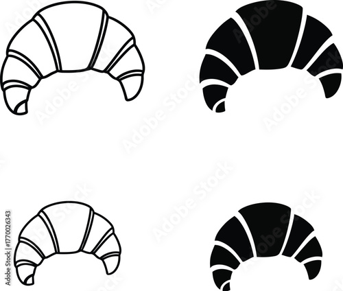 biskut.epsCroissant Icon Set – Bakery Pastry Silhouette and Outline Breakfast Food Vector"