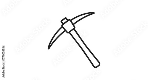 Simple outline drawing of a pickaxe tool used for digging and mining presented as a clean silhouette