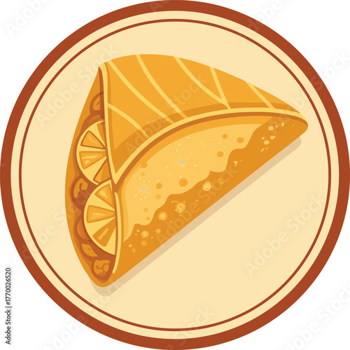 Cartoon flat style drawing fresh delicious crispy crepes restaurant logo emblem. Sweet snack shop logotype template concept for cafe, shop or food delivery service. Graphic design vector illustration