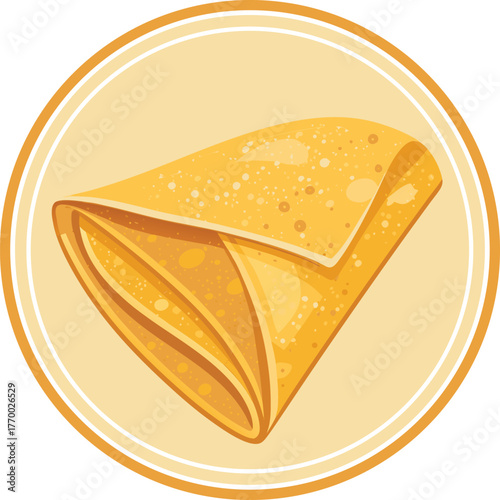 Cartoon flat style drawing fresh delicious crispy crepes restaurant logo emblem. Sweet snack shop logotype template concept for cafe, shop or food delivery service. Graphic design vector illustration