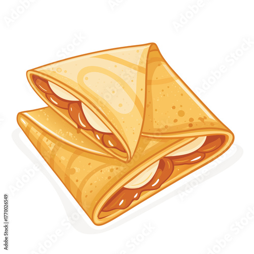 Cartoon flat style drawing fresh delicious crispy crepes restaurant logo emblem. Sweet snack shop logotype template concept for cafe, shop or food delivery service. Graphic design vector illustration