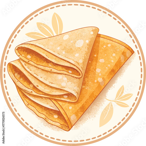 Cartoon flat style drawing fresh delicious crispy crepes restaurant logo emblem. Sweet snack shop logotype template concept for cafe, shop or food delivery service. Graphic design vector illustration