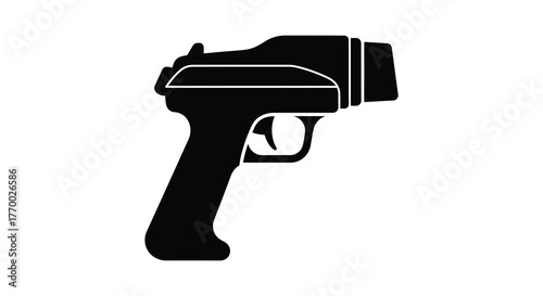 Black silhouette of a handgun with a distinctive grip and trigger isolated on a white background representing a firearm silhouette