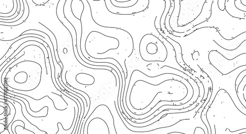 Abstract Topographic Map Black and White Contour Lines Depicting Terrain Elevation for Geographic and Cartographic Applications