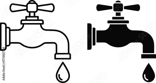 water tap2.epsWater Faucet and Tap Icon – Black Plumbing Silhouette with Dripping Drop Symbol for Utility and Conservation Design