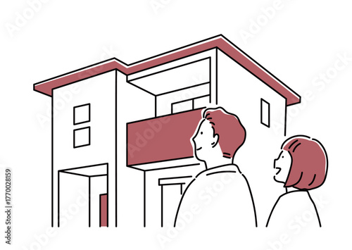 完成現場に足を運ぶ夫婦_単色