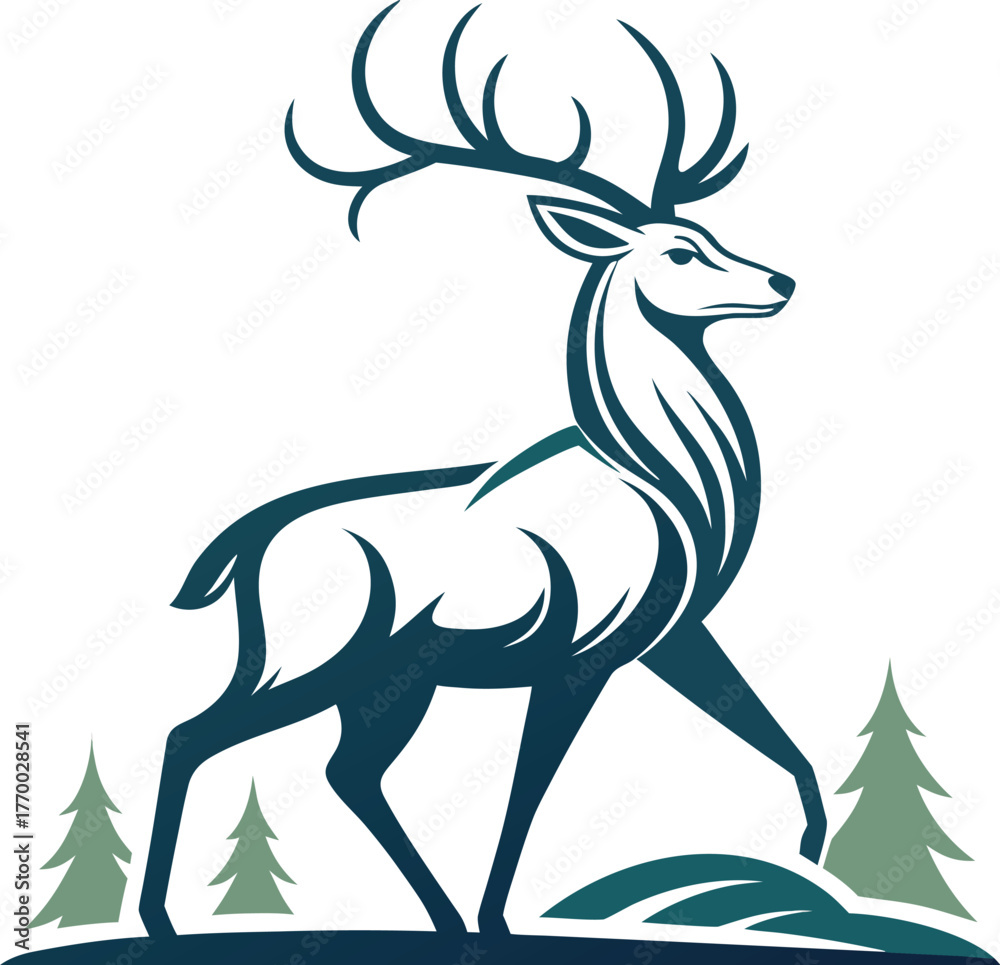 Fototapeta premium unique deer circular logo design icon, deer head circular icon, geometric deer logo concept, rain deer illustration