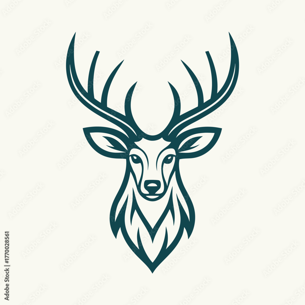 Fototapeta premium unique deer circular logo design icon, deer head circular icon, geometric deer logo concept, rain deer illustration
