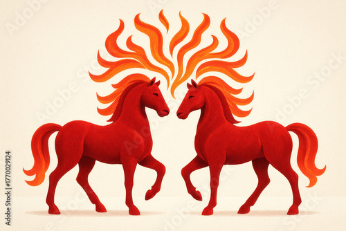 Twin Horses with Fiery Manes – New Year 2026