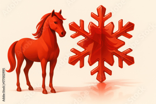Red Horse with Snowflake – Year of the Horse 2026
