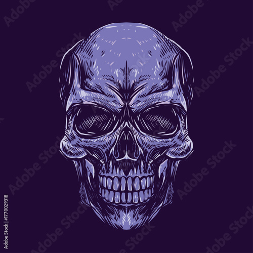 Illustration with mirror and dark style Abstract skull sketch