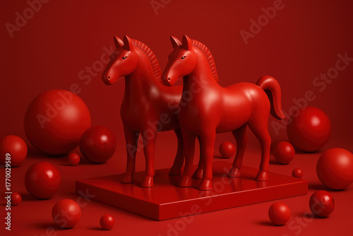 Pair of Red Horses – Zodiac New Year 2026