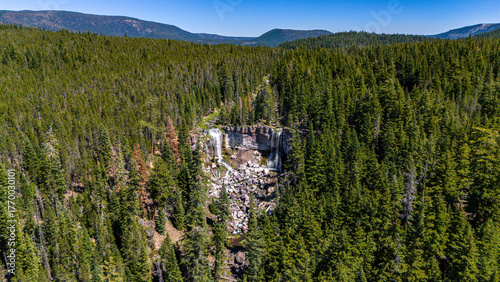 Aerial top to down view at Paulina Creek falls, Oregon