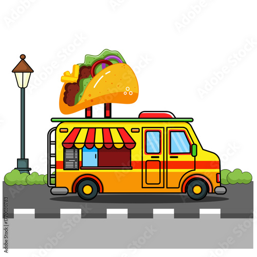 Vibrant Taco Truck Icon Vector Illustration Cartoon Isolated Design