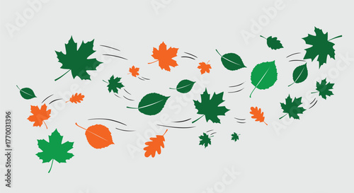 Autumn and green leaves blowing in the wind vector illustration