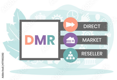 DMR - Direct Market Reseller acronym. business concept background. vector illustration concept with keywords and icons. lettering illustration with icons for web banner, flyer