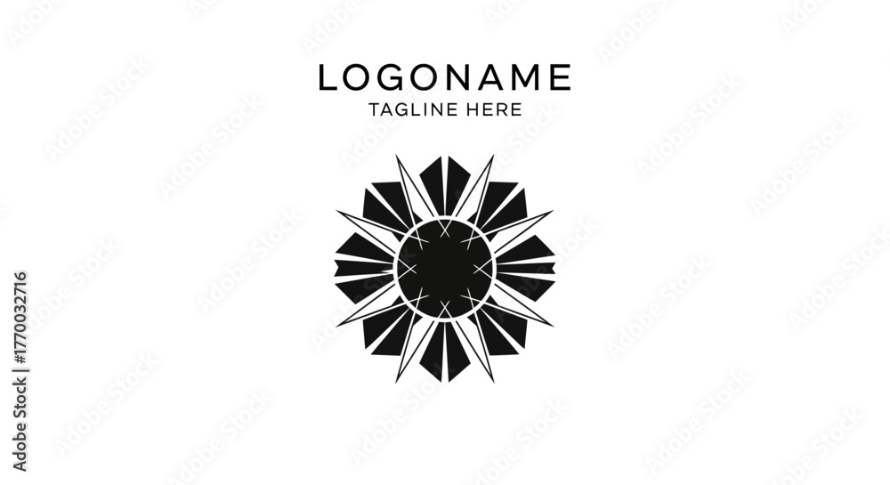 Fototapeta premium Minimalist logo design featuring an abstract sunburst pattern with sharp geometric shapes