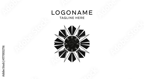 Minimalist logo design featuring an abstract sunburst pattern with sharp geometric shapes
