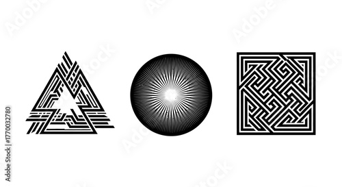 Geometric shapes illustration with triangle circle and square optical illusion design
