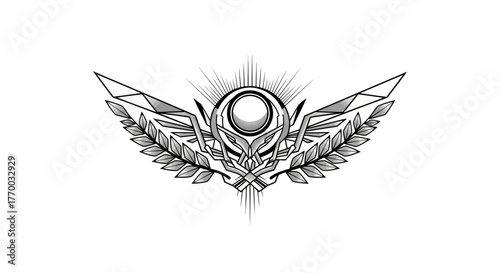 Elegant emblem design featuring geometric wings and laurel leaves for heraldry and decoration