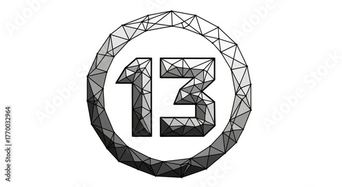 Stylized polygonal number thirteen inside circular frame for abstract backgrounds and designs