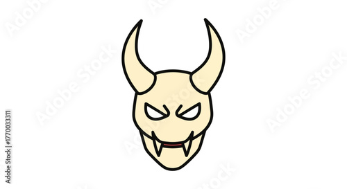 stylized japanese oni demon mask illustration featuring sharp horns and fangs a fearsome graphic for folklore halloween and cultural projects.