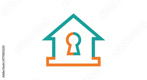 modern teal and orange house outline logo with a central keyhole conceptualizing home security real estate and property management solutions
