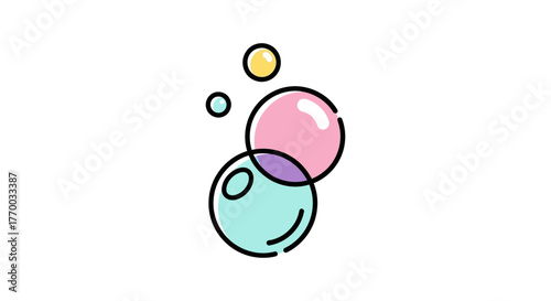 playful colorful bubbles in a stylized graphic design overlapping on a white background perfect for kid products and abstract branding.