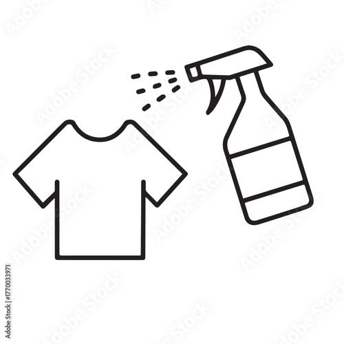 Spray Bottle and T-Shirt Outline Icon - Laundry, Cleaning, and Fabric Care Vector