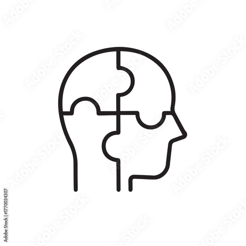 Puzzle Head Outline Icon - Mental Health, Problem Solving, and Psychology Vector