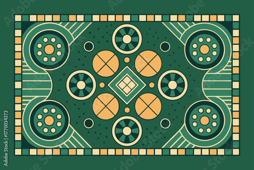 Top-down view, vibrant abstract board game design, playful elements, strategy, creative layout, imaginative pieces, unique, colorful, modern aesthetic.