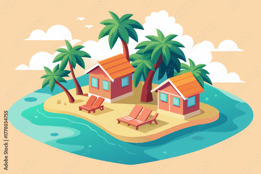 Obraz premium tropical beach with palm trees and boat